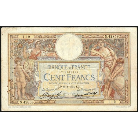 F 24-13 - 18/01/1934 - 100 francs - Merson grands cartouches - Série N.42856 - Etat : TB