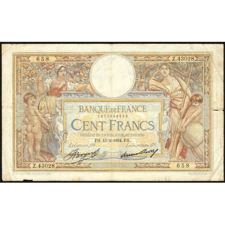 F 24-13 - 15/02/1934 - 100 francs - Merson grands cartouches - Série Z.43028 - Etat : TB-