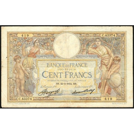 F 24-13 - 22/02/1934 - 100 francs - Merson grands cartouches - Série C.43374 - Etat : TB