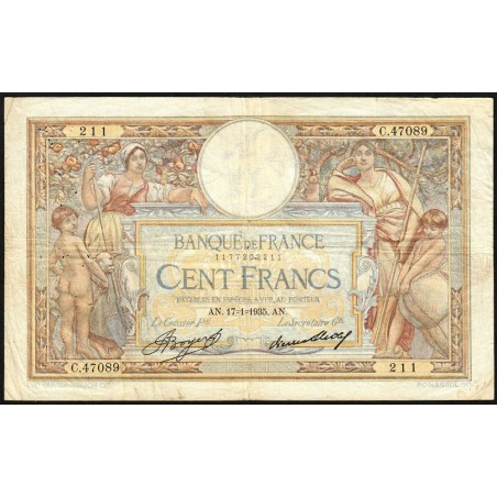 F 24-14 - 17/01/1935 - 100 francs - Merson grands cartouches - Série C.47089 - Etat : TB