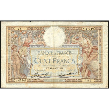 F 24-14 - 17/01/1935 - 100 francs - Merson grands cartouches - Série V.47346 - Etat : TB