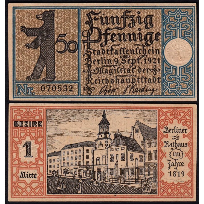 Allemagne - Notgeld - Berlin - 50 pfennig - Type 1/1 - 09/09/1921 - Etat : NEUF