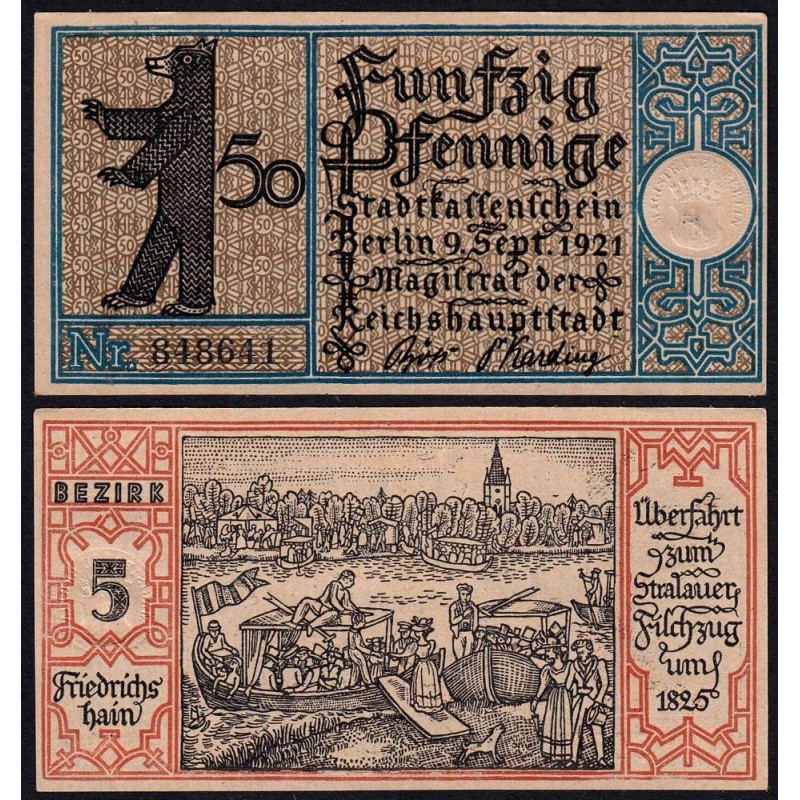 Allemagne - Notgeld - Berlin - 50 pfennig - Type 1/5 - 09/09/1921 - Etat : NEUF