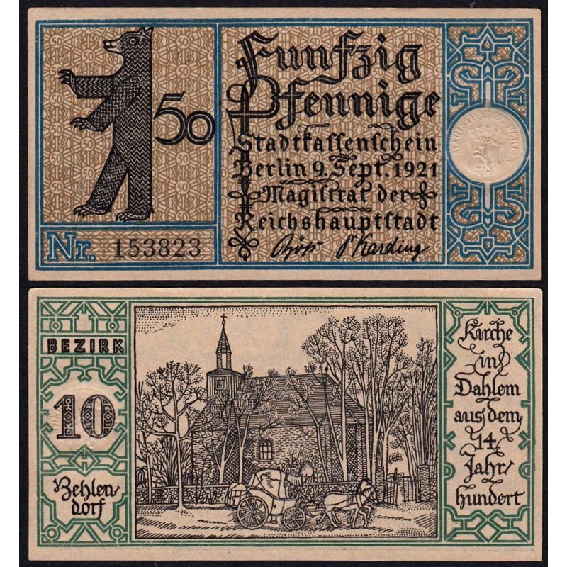 Allemagne - Notgeld - Berlin - 50 pfennig - Type 1/10 - 09/09/1921 - Etat : NEUF