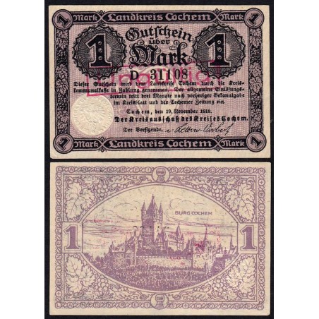 Allemagne - Notgeld - Cochem - 1 mark - 19/11/1918 - Série D - Etat : NEUF