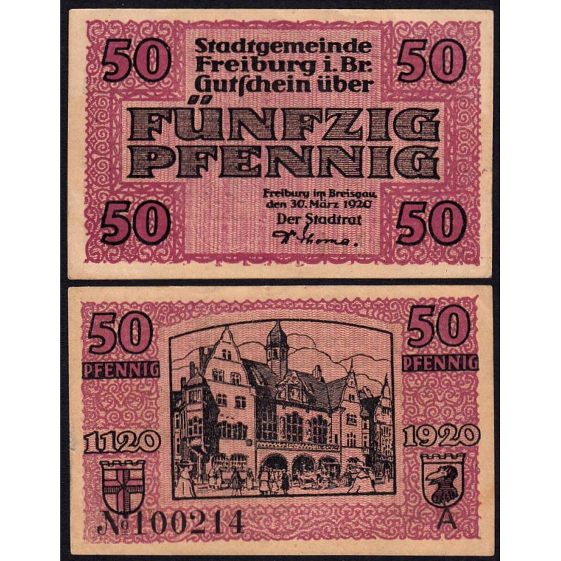 Allemagne - Notgeld - Freiburg - 50 pfennig - Série A - 30/03/1920 - Etat : SUP+