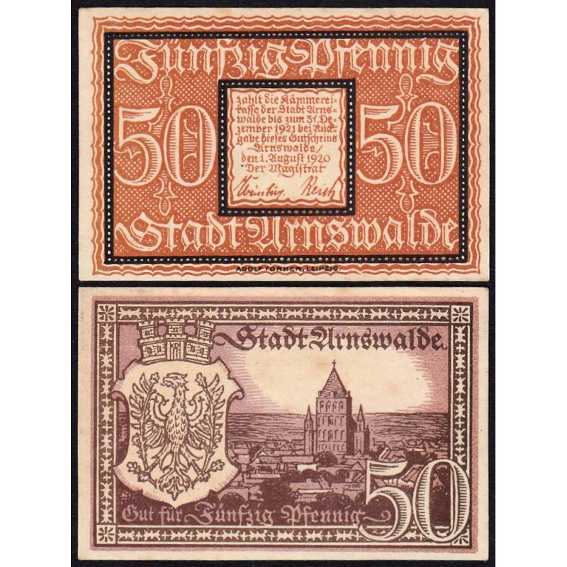 Pologne - Notgeld - Arnswalde (Choszczno) - 50 pfennig - 01/08/1920 - Etat : pr.NEUF