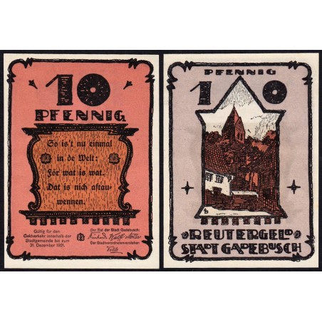 Allemagne - Notgeld - Gadebusch - 10 pfennig - 1921 - Etat : NEUF