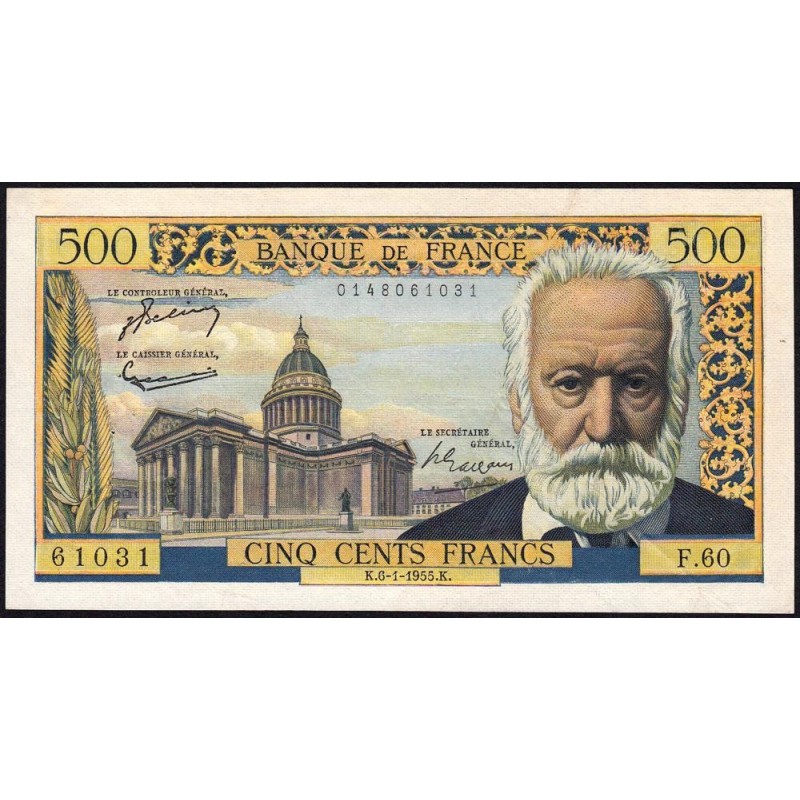 F 35-04 - 06/01/1955 - 500 francs - Victor Hugo - Série F.60 - Etat : TTB+