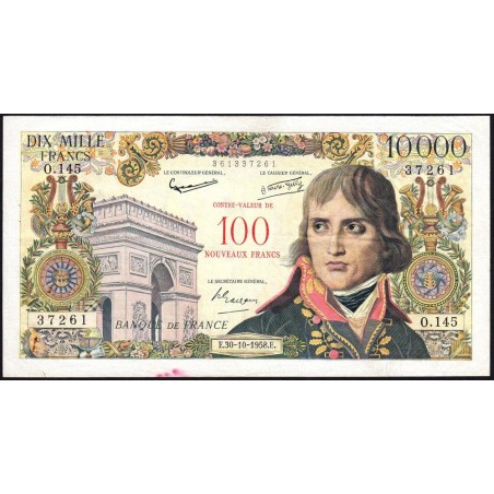 F 55-01 - 30/10/1958 - 100 nouv. francs sur 10000 francs - Bonaparte - Série O.145 - Etat : TB+