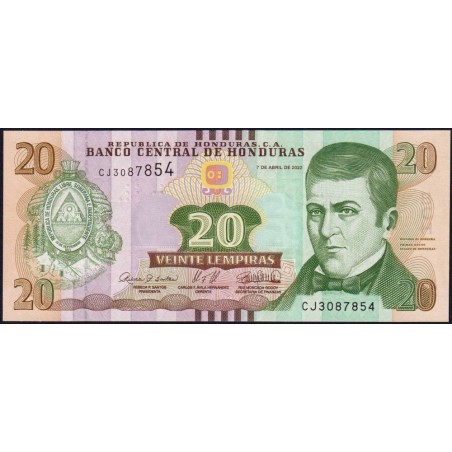 Honduras - Pick 100e - 20 lempiras - Série CJ - 07/04/2022 - Etat : NEUF