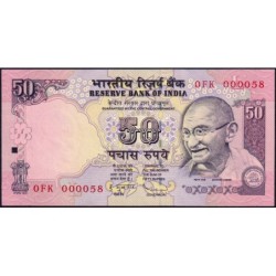 Inde - Pick 97g_2 - 50 rupees - Série 0FK - Lettre L - 2011 - Petit numéro - Etat : NEUF