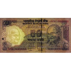 Inde - Pick 97g_2 - 50 rupees - Série 0FK - Lettre L - 2011 - Petit numéro - Etat : NEUF