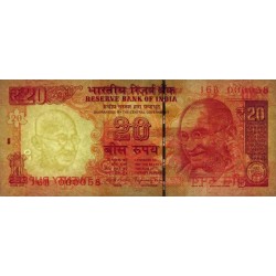 Inde - Pick 103c_3 - 20 rupees - Série 16B - Lettre R - 2014 - Petit numéro - Etat : NEUF