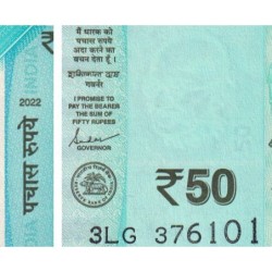 Inde - Pick 111f_1 - 50 rupees - Série 3LG - Sans lettre - 2022 - Etat : NEUF