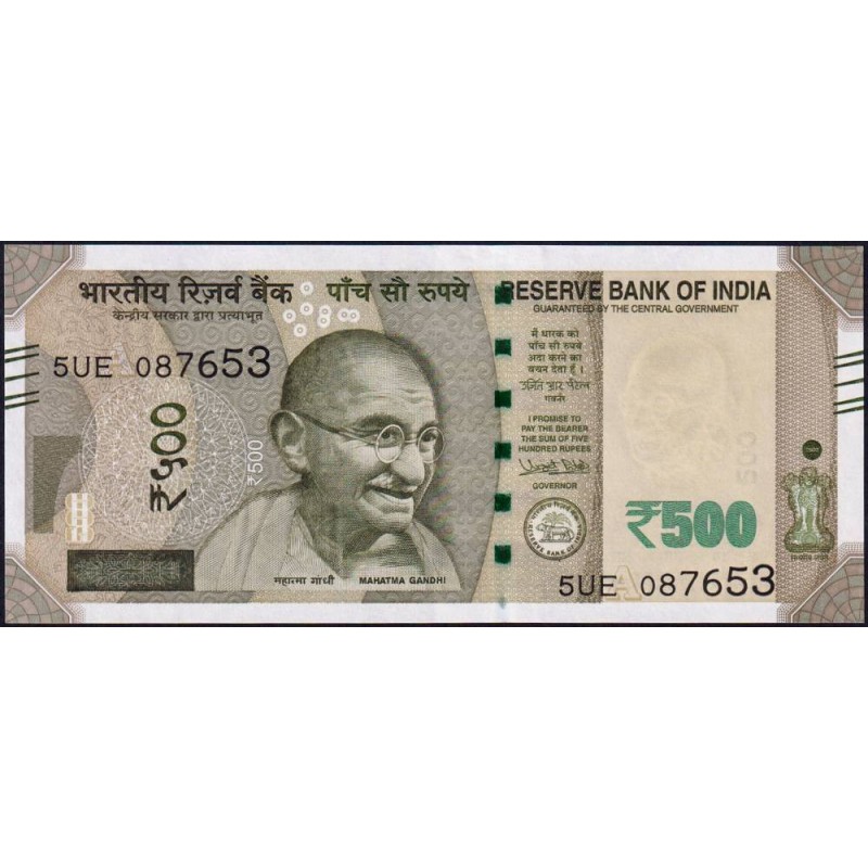 Inde - Pick 114c_1 - 500 rupees - Série 5UE - Lettre A - 2018 - Etat : NEUF