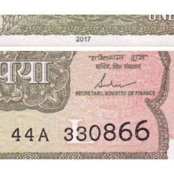 Inde - Pick 117c - 1 rupee - Série 44A - Lettre L - 2017 - Etat : NEUF