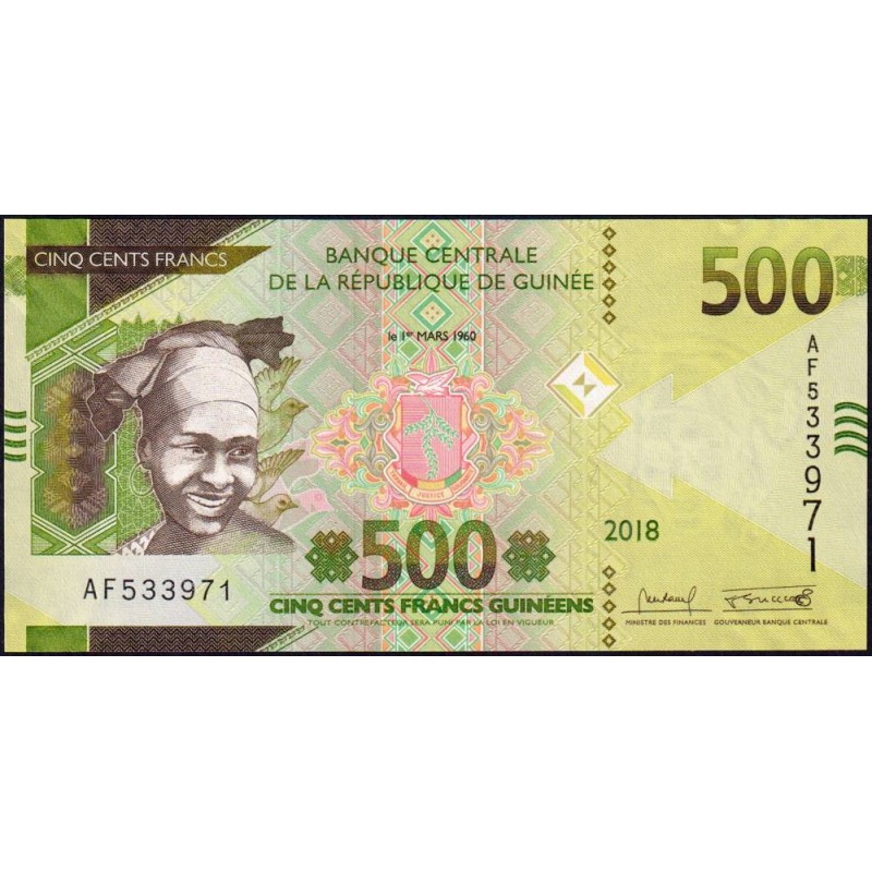 Guinée - Pick 52a - 500 francs guinéens - Série AF - 2018 - Etat : NEUF