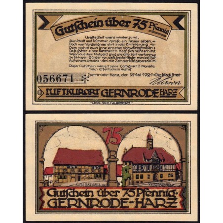 Allemagne - Notgeld - Gernrode - 75 pfennig - Type 1 - 21/10/1921 - Etat : SUP