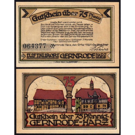 Allemagne - Notgeld - Gernrode - 75 pfennig - Type 1 - 21/10/1921 - Etat : SUP