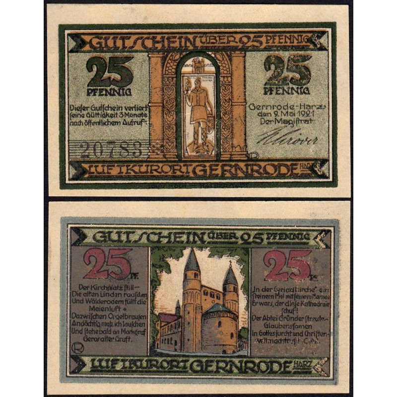 Allemagne - Notgeld - Gernrode - 25 pfennig - Type 1 - 21/10/1921 - Etat : NEUF