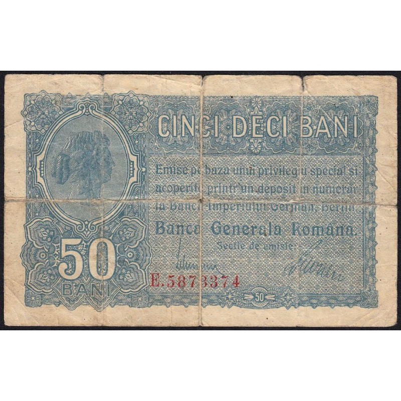 Roumanie - Pick M2a_1 - 50 bani - Série E - 1917 - Etat : B