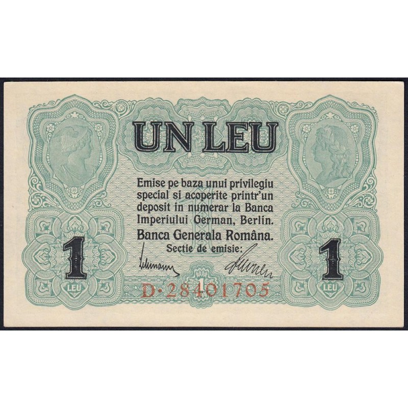 Roumanie - Pick M3a_2 - 1 leu - Série D - 1917 - Etat : pr.NEUF