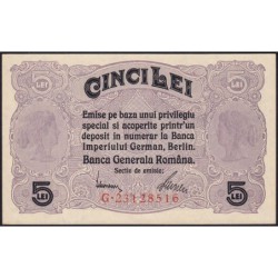 Roumanie - Pick M5a_2 - 5 lei - Série G - 1917 - Etat : NEUF