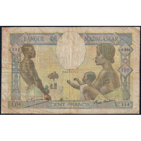 Madagascar - Pick 40b - 100 francs - Série O.396 - 1937 - Etat : B