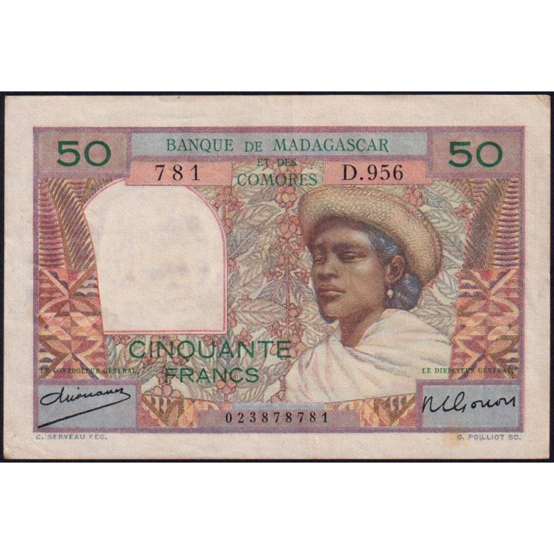 Madagascar - Pick 45a - 50 francs - Série D.956 - 1950 - Etat : TTB