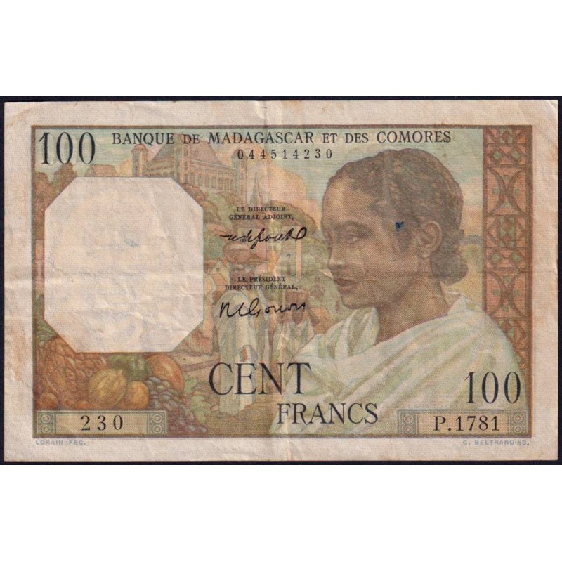 Madagascar - Pick 46b - 100 francs - Série P.1781 - 1950 - Etat : TTB-