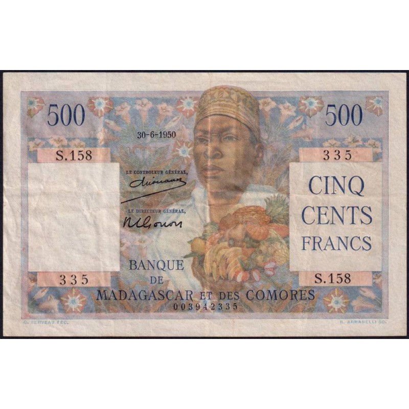 Madagascar - Pick 47a_1 - 500 francs - Série S.158 - 30/06/1950 - Etat : TTB