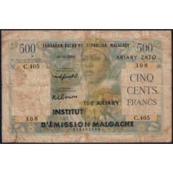 Madagascar - Pick 53b_1 - 500 francs - 100 ariary - Série C.405 - 10/11/1954 (1961) - Etat : B