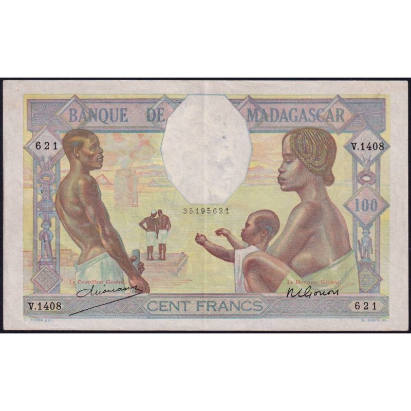 Madagascar - Pick 40c - 100 francs - Série V.1408 - 1948 - Etat : TTB+ à SUP