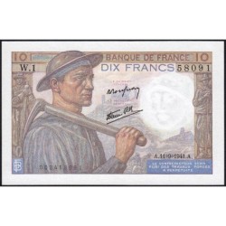 F 08-01 - 11/09/1941 - 10 francs - Mineur - Série W.1 - Remplacement - Etat : NEUF