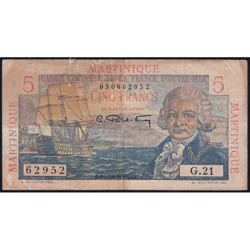 Martinique - Pick 27 - 5 francs - Série G.21 - 1946 - Etat : B-