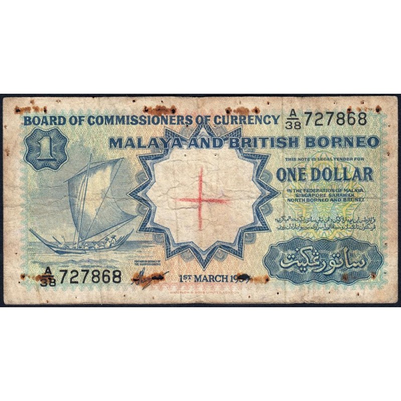 Malaisie et Bornéo Britannique - Pick 8a - 1 dollar - Série A/38 - 01/03/1959 - Etat : AB à B-