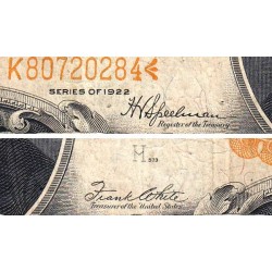 Etats Unis - Pick 275 - 20 dollars - Série K - 1922 - Etat : B+