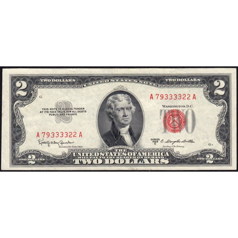 Etats Unis - Pick 380c - 2 dollars - Série A A - 1953 C- Etat : SUP