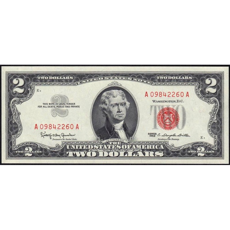 Etats Unis - Pick 382a - 2 dollars - Série A A - 1963 - Etat : NEUF