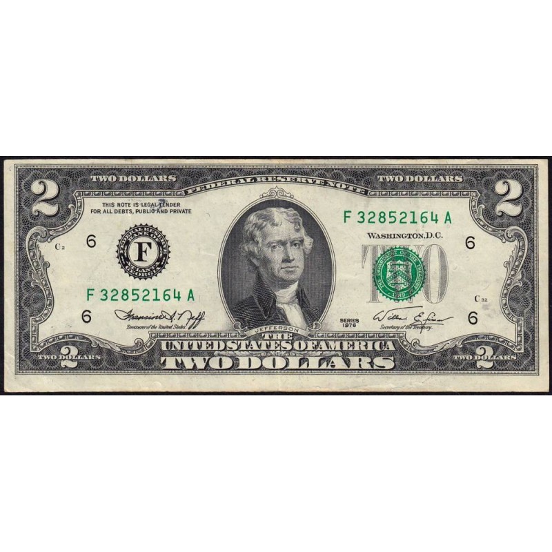 Etats Unis - Pick 461 - 2 dollars - Série F A - 1976 - Atlanta - Etat : TTB+