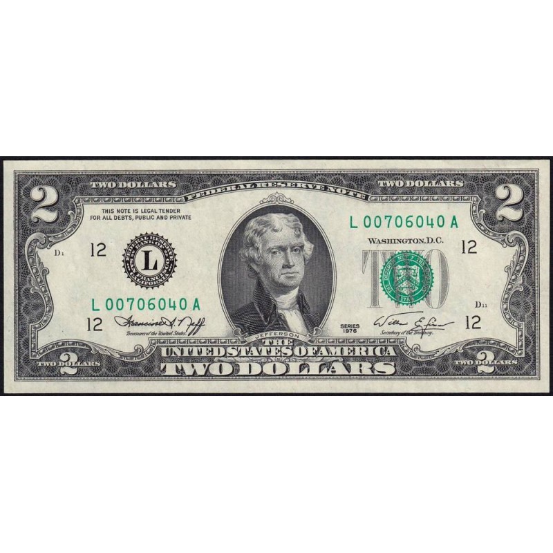 Etats Unis - Pick 461 - 2 dollars - Série L A - 1976 - San Francisco - Etat : pr.NEUF