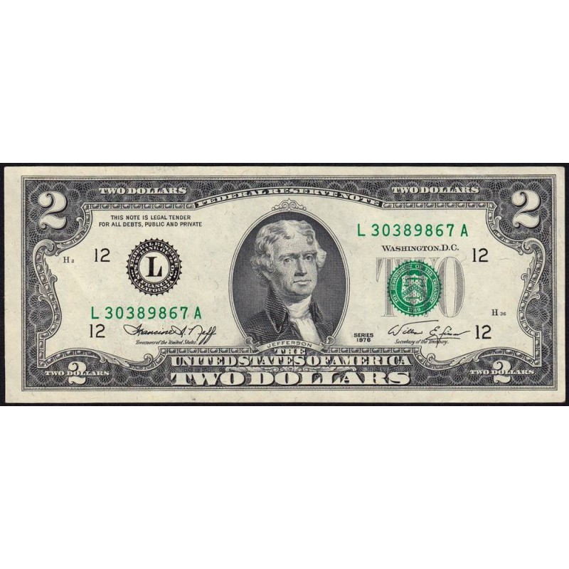 Etats Unis - Pick 461 - 2 dollars - Série L A - 1976 - San Francisco - Etat : SUP