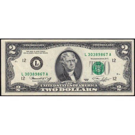 Etats Unis - Pick 461 - 2 dollars - Série L A - 1976 - San Francisco - Etat : SUP