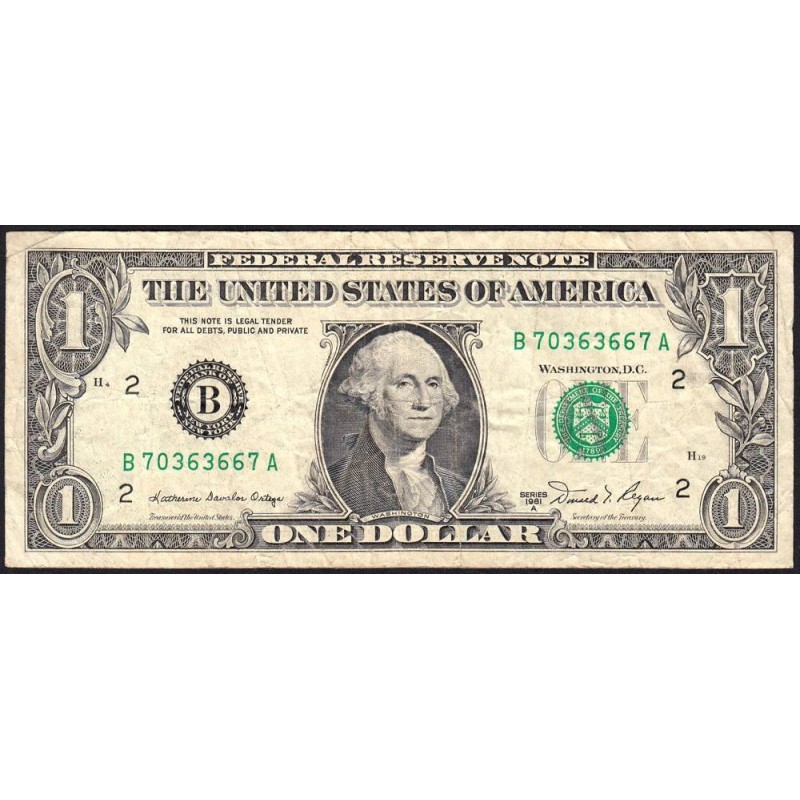 Etats Unis - Pick 468b - 1 dollar - Série B A - 1981 A - New York - Etat : TB-