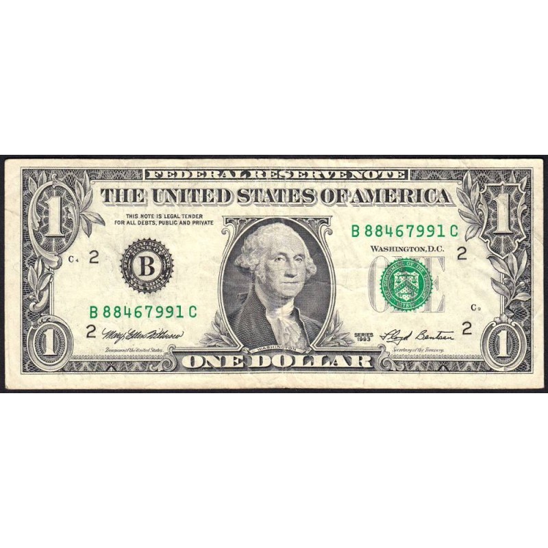 Etats Unis - Pick 490a_1 - 1 dollar - Série B C - 1993 - New York - Etat : TB