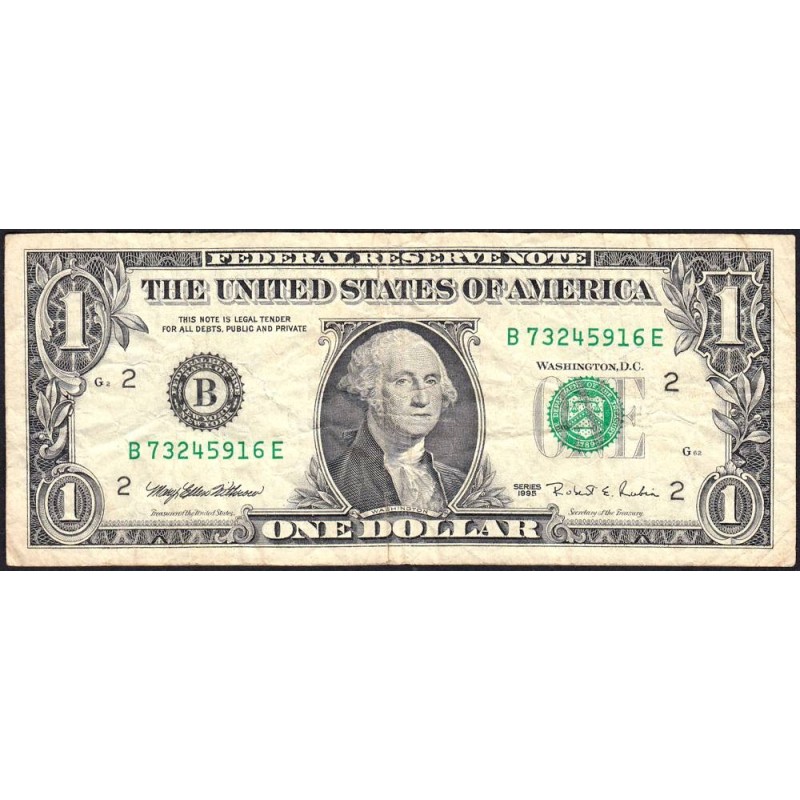 Etats Unis - Pick 496a_1 - 1 dollar - Série B E - 1995 - New York - Etat : TB-