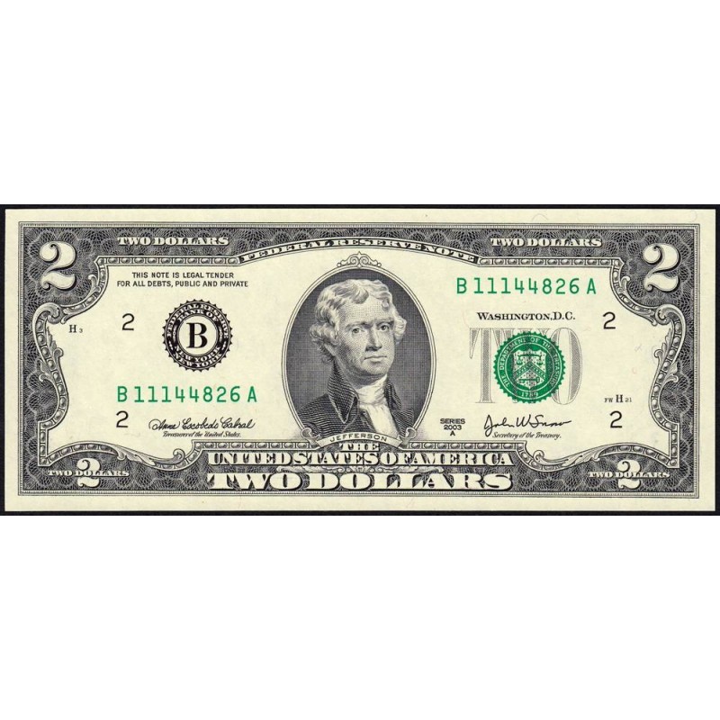 Etats Unis - Pick 516b - 2 dollars - Série B A - 2003 A - New York - Etat : NEUF