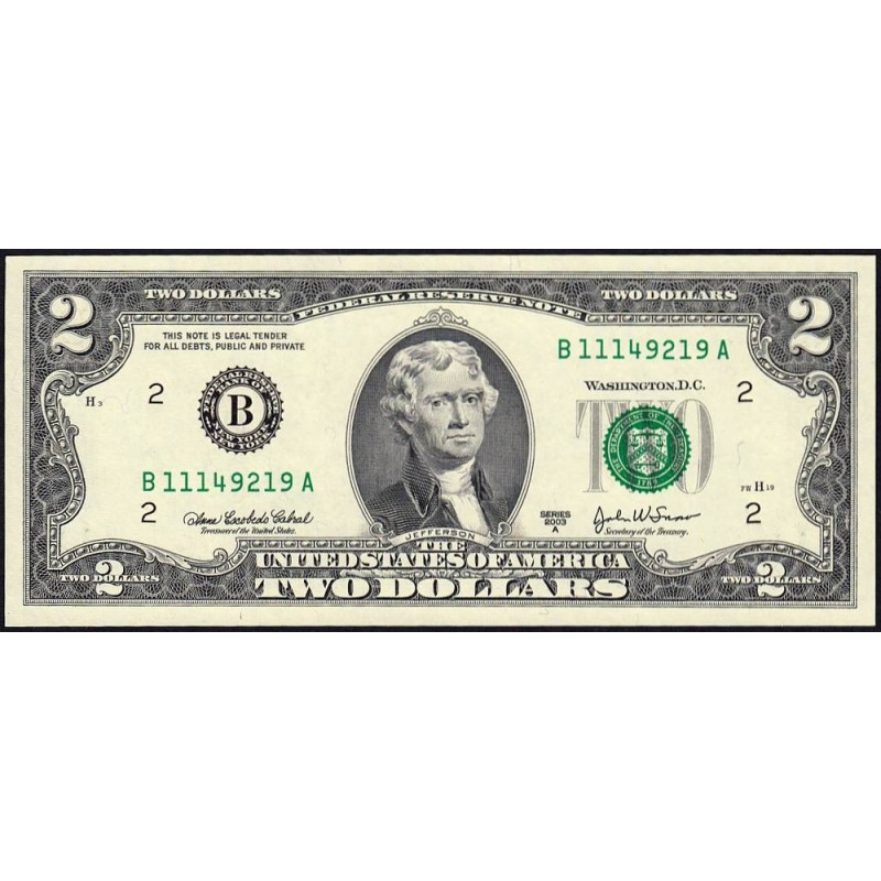 Etats Unis - Pick 516b - 2 dollars - Série B A - 2003 A - New York - Etat : NEUF