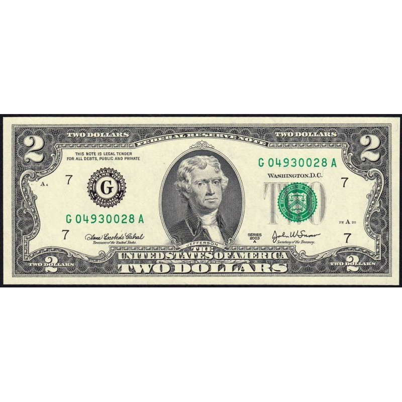 Etats Unis - Pick 516b - 2 dollars - Série G A - 2003 A - Chicago - Etat : pr.NEUF